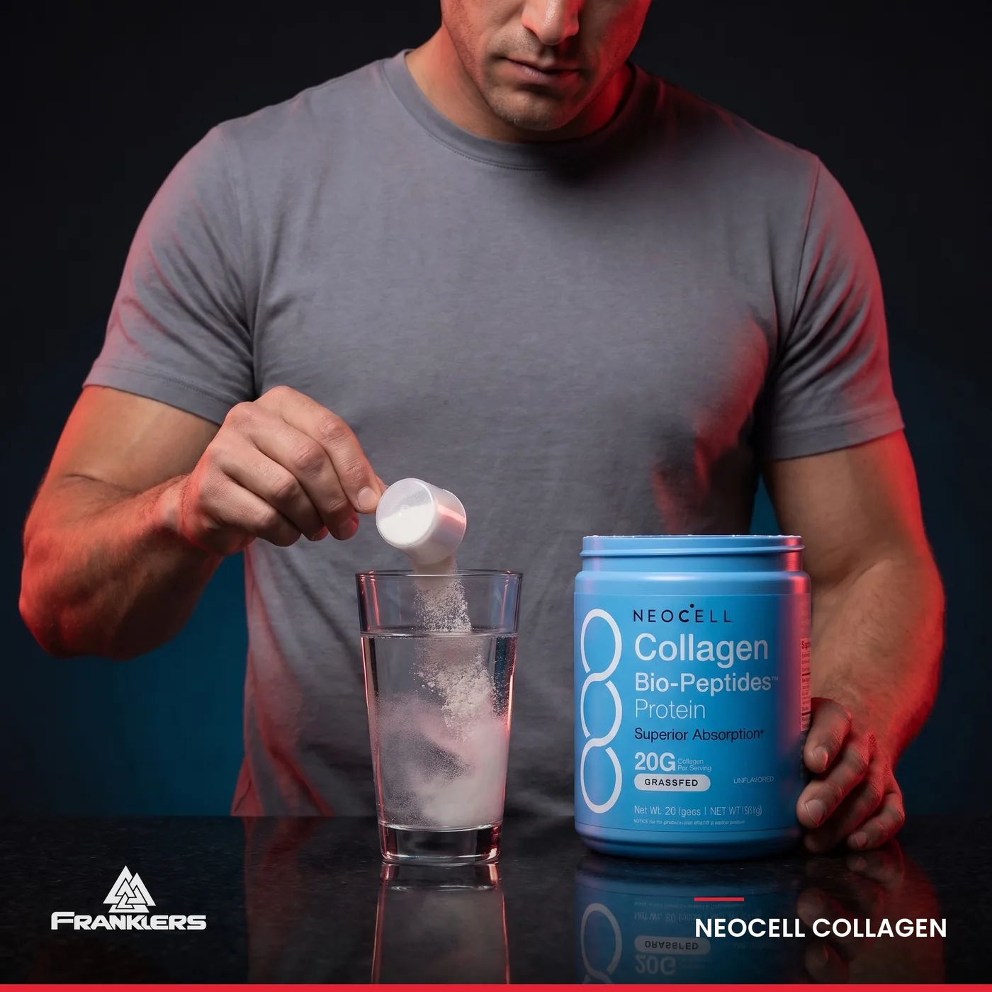 Colágeno Neocell en un vaso de agua